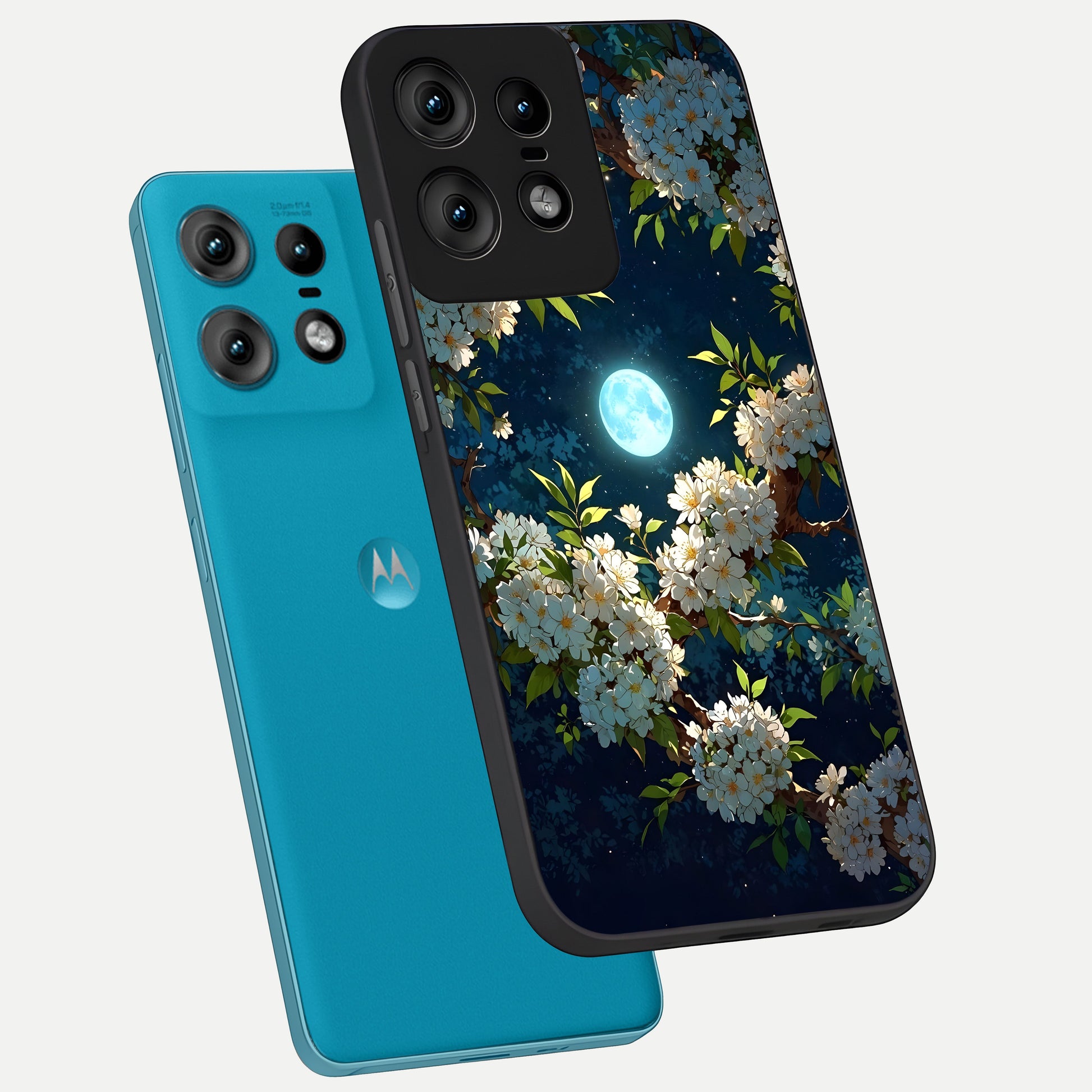  Moonlit Blossom Dream phone case For Moto Edge50 Pro showing premium glass back cover with detailed artwork
