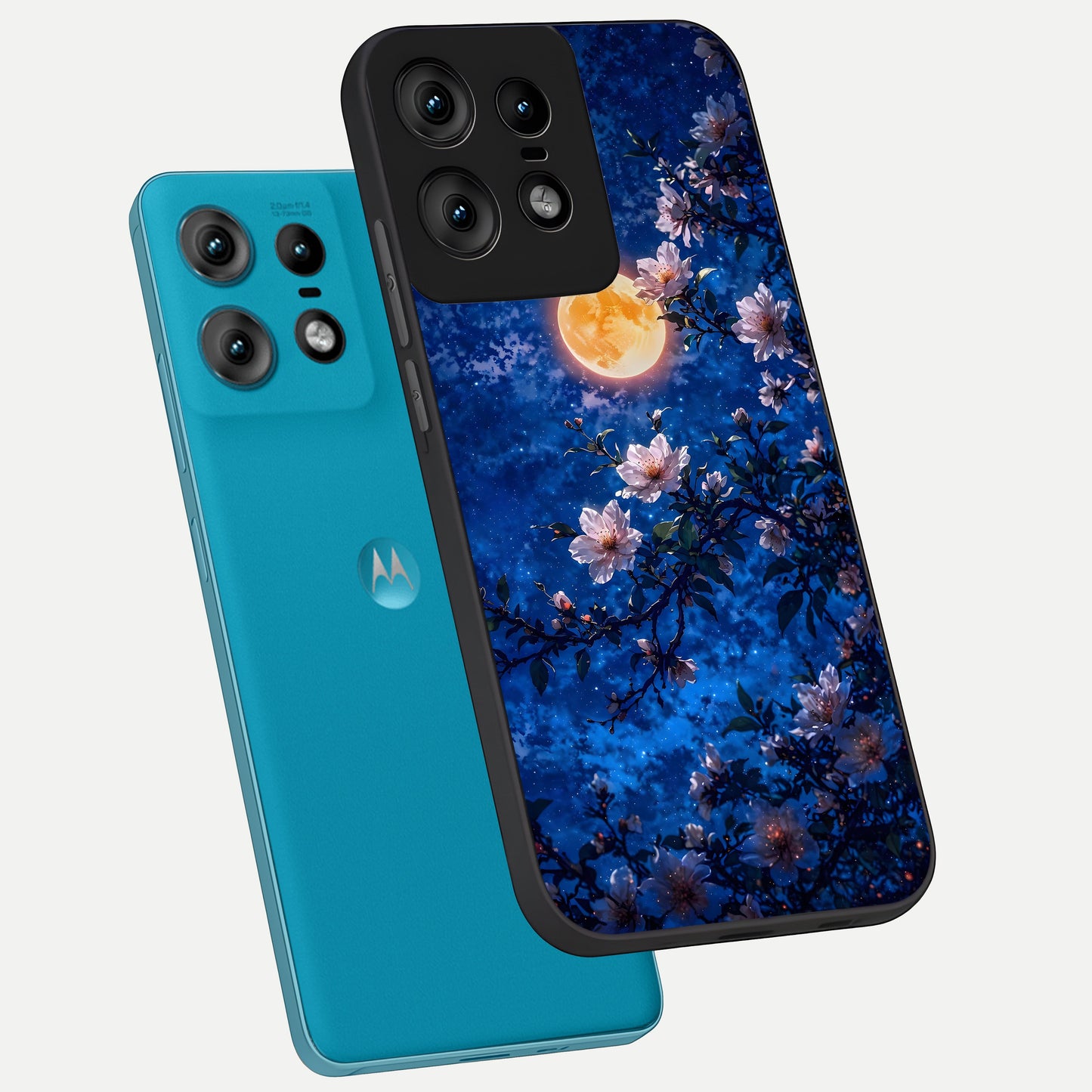  Moonlit Blossoms Night phone case For Moto Edge50 Pro showing premium glass back cover with detailed artwork