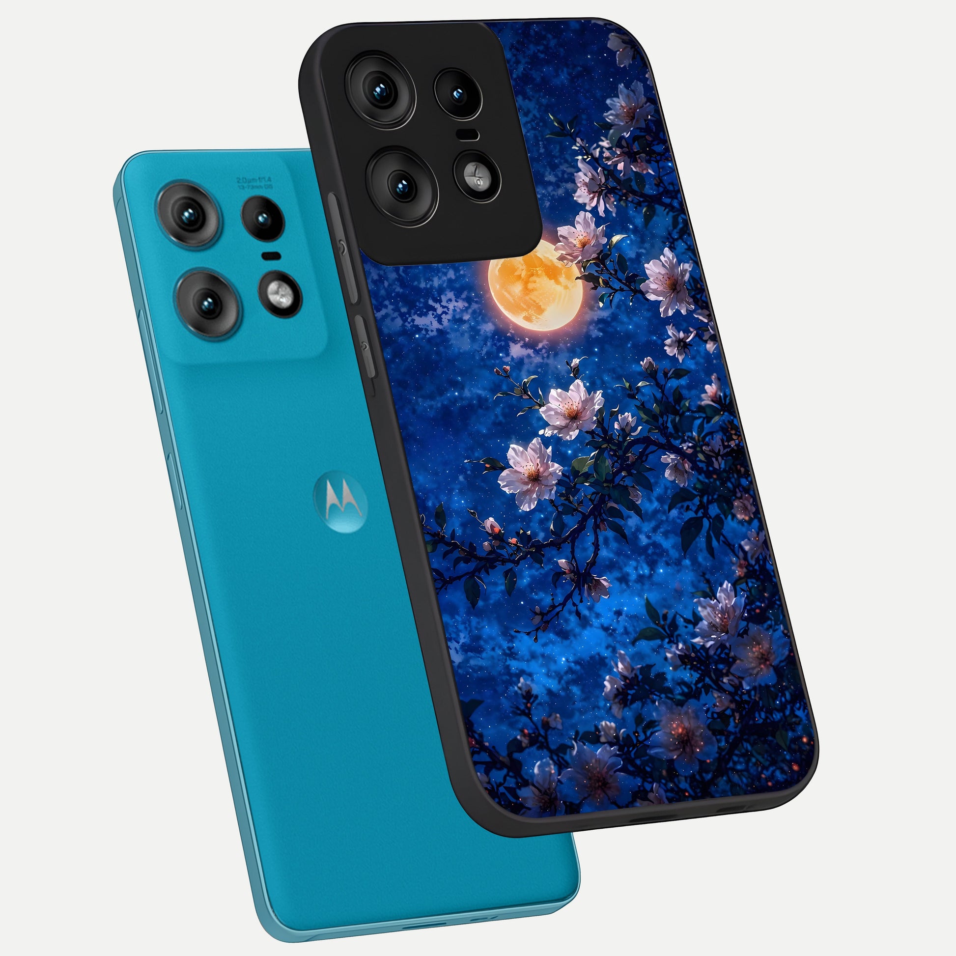  Moonlit Blossoms Night phone case For Moto Edge50 Pro showing premium glass back cover with detailed artwork