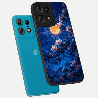  Moonlit Blossoms Night phone case For Moto Edge50 Pro showing premium glass back cover with detailed artwork