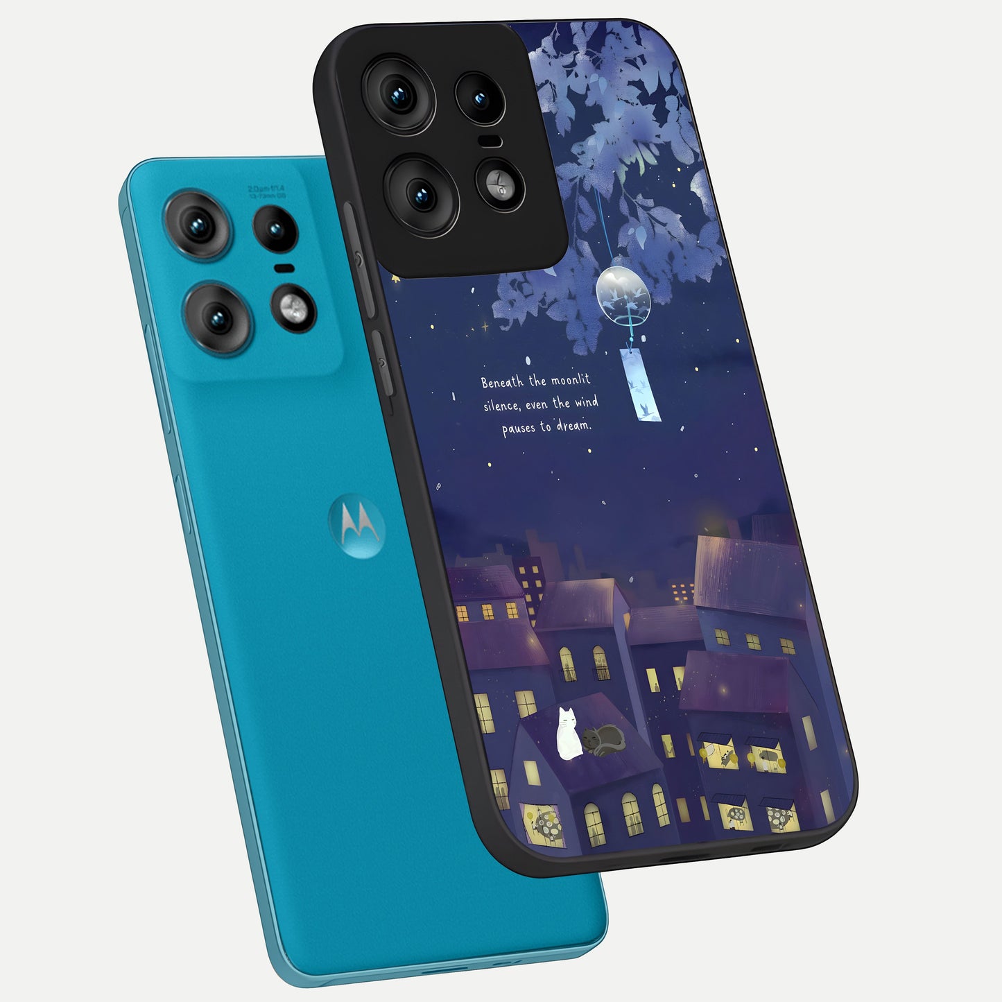  Moonlit Cat Silence phone case For Moto Edge50 Pro showing premium glass back cover with detailed artwork