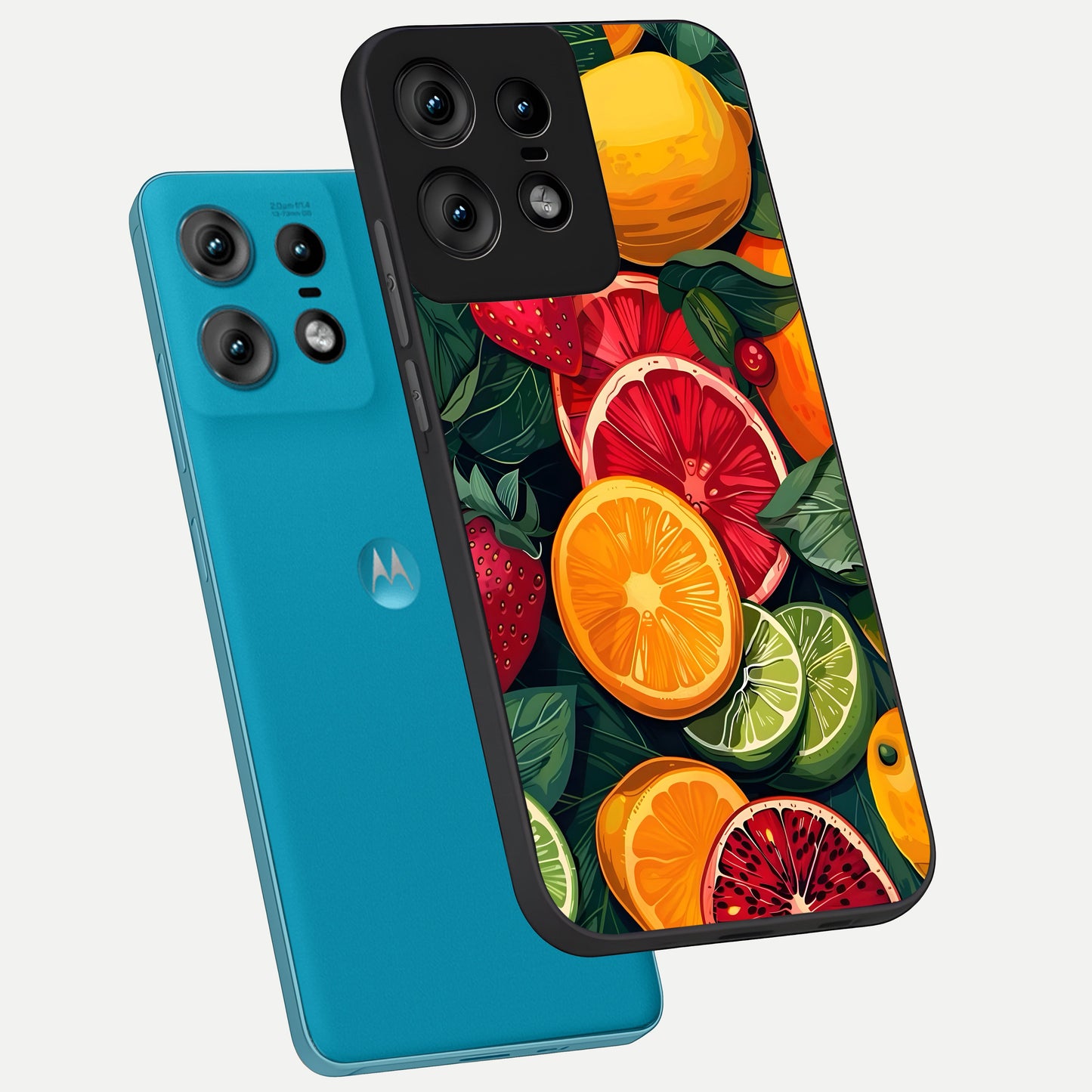  Multiple Fruits phone case For Moto Edge50 Pro showing premium glass back cover with detailed artwork