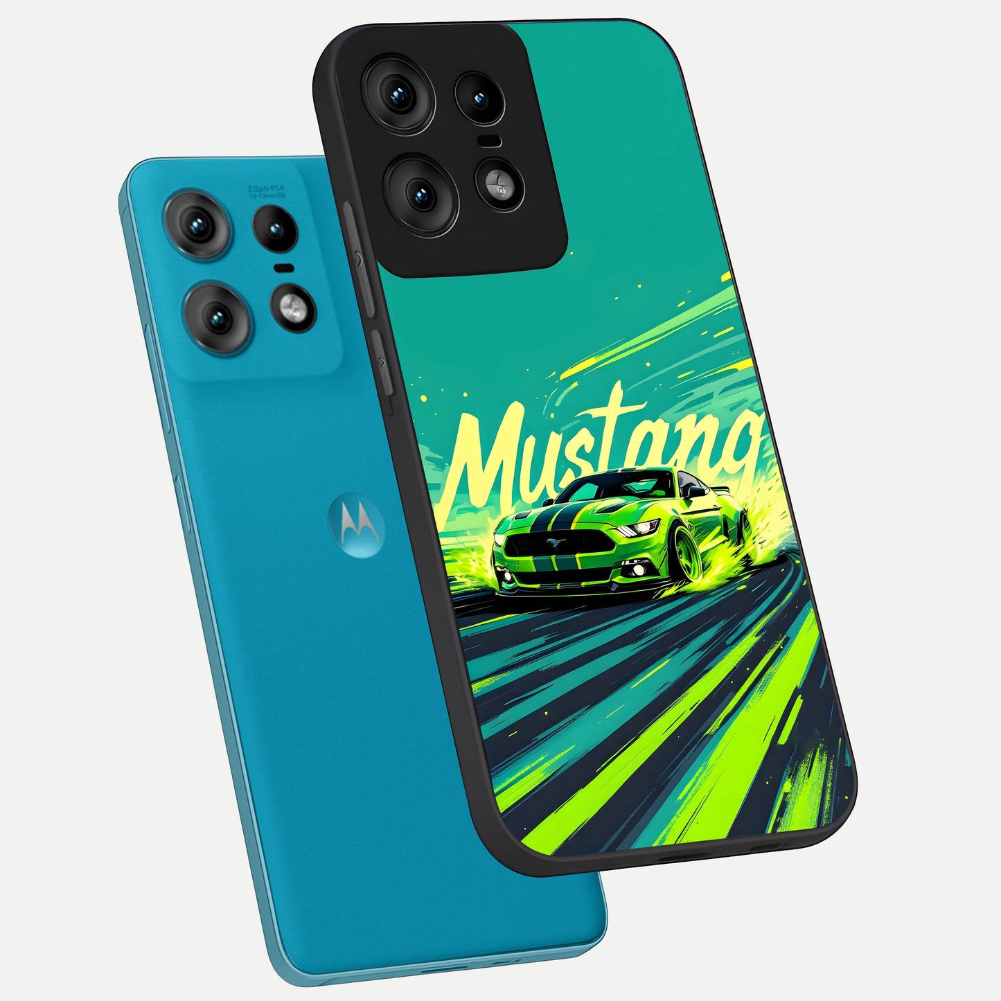  Mustang Bang phone case For Moto Edge50 Pro showing premium glass back cover with detailed artwork