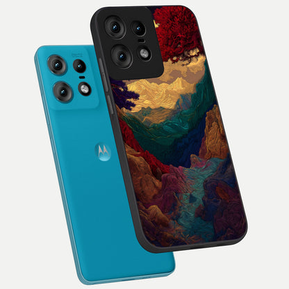  Mystic Valley Light phone case For Moto Edge50 Pro showing premium glass back cover with detailed artwork
