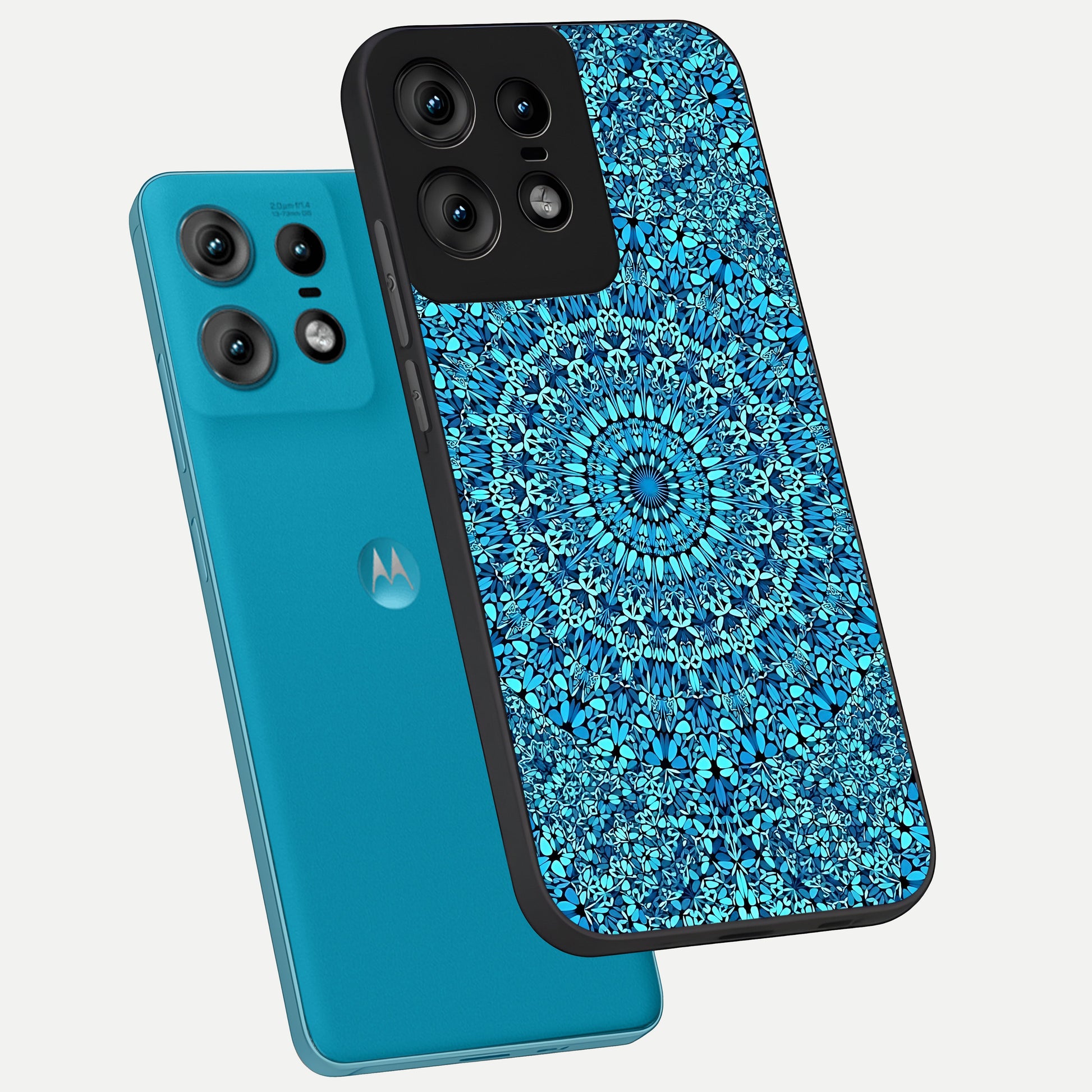  Ocean Bloom Mandala phone case For Moto Edge50 Pro showing premium glass back cover with detailed artwork