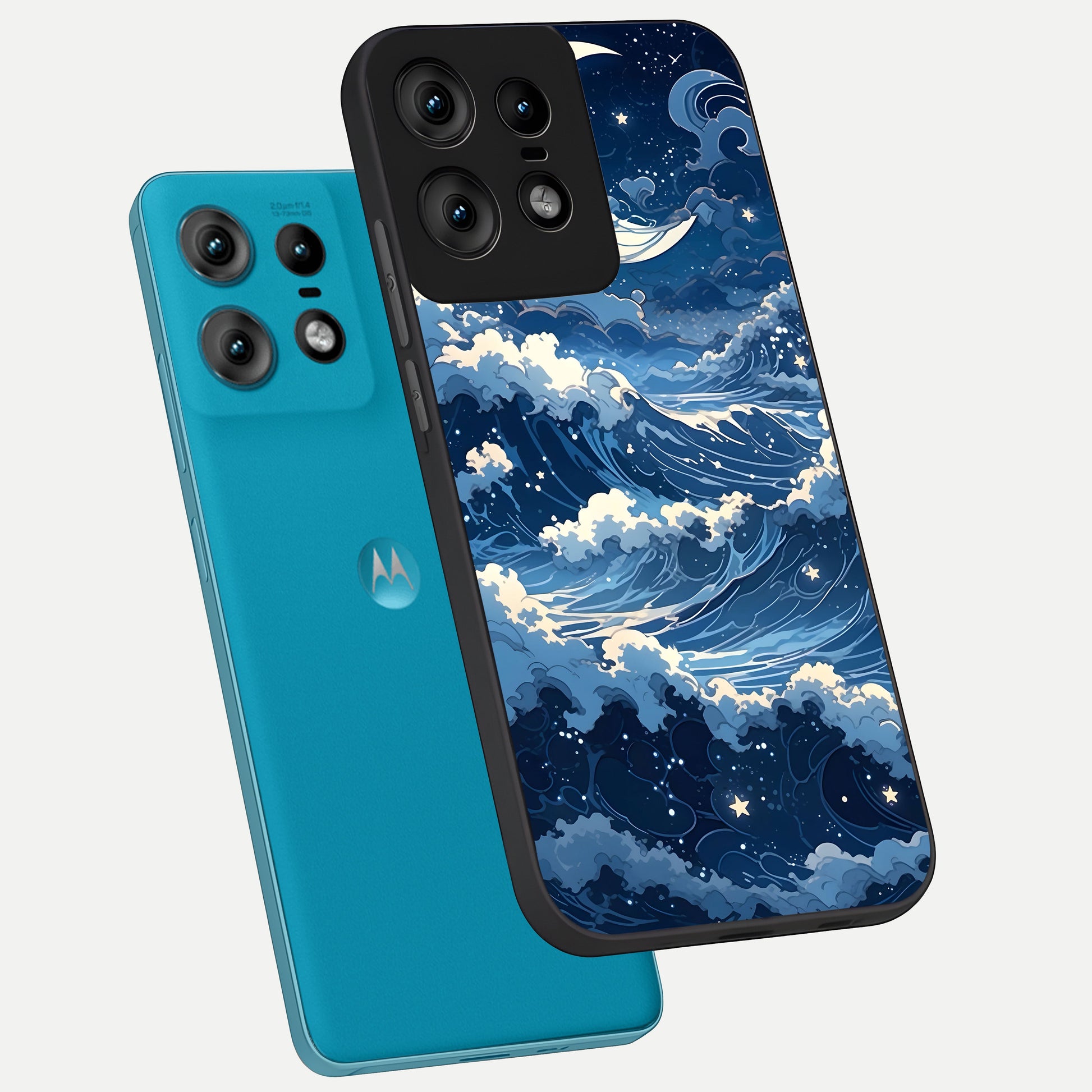  Ocean Moon Waves phone case For Moto Edge50 Pro showing premium glass back cover with detailed artwork