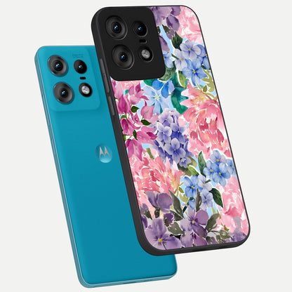  Pastel Floral Mix phone case For Moto Edge50 Pro showing premium glass back cover with detailed artwork