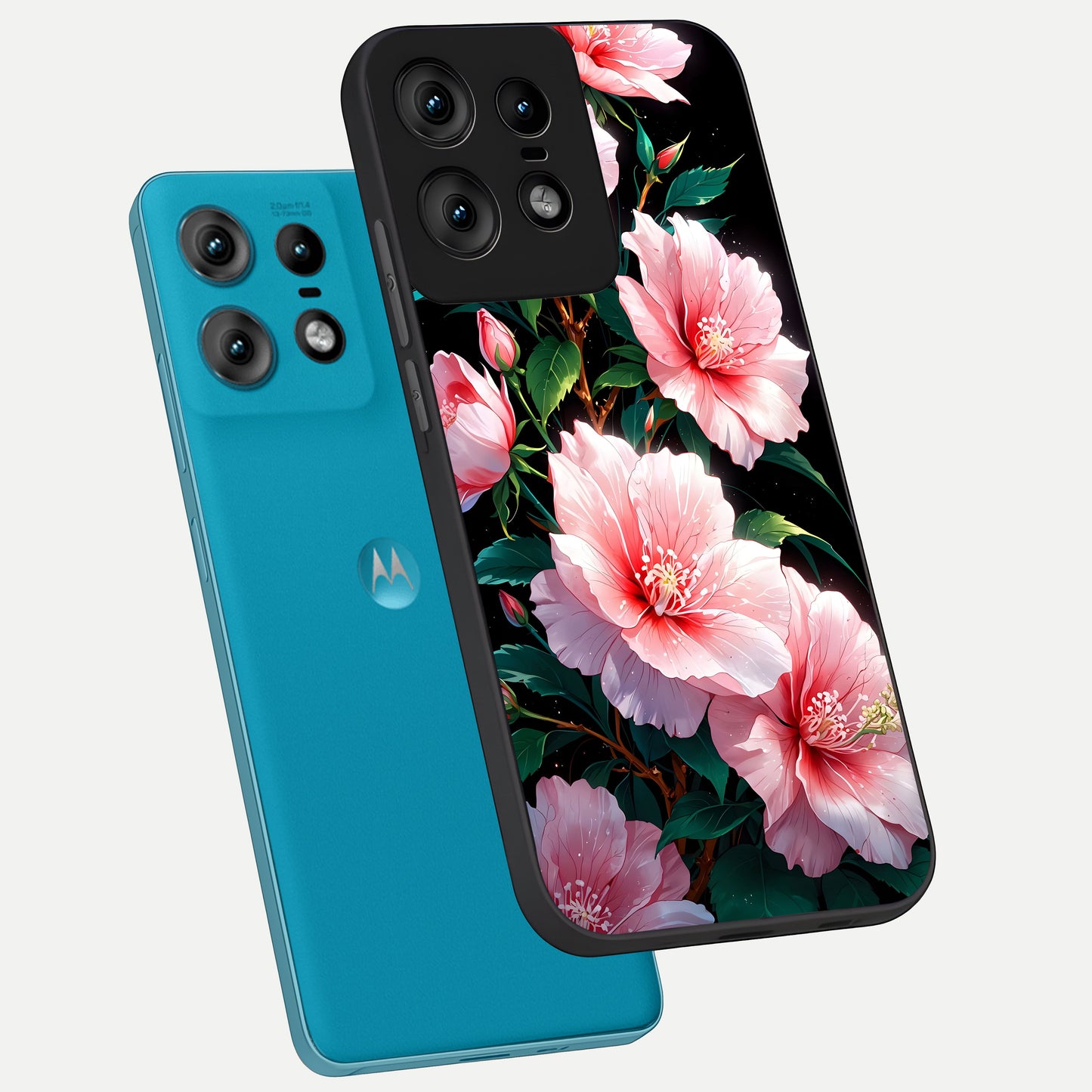  Peach Flower phone case For Moto Edge50 Pro showing premium glass back cover with detailed artwork