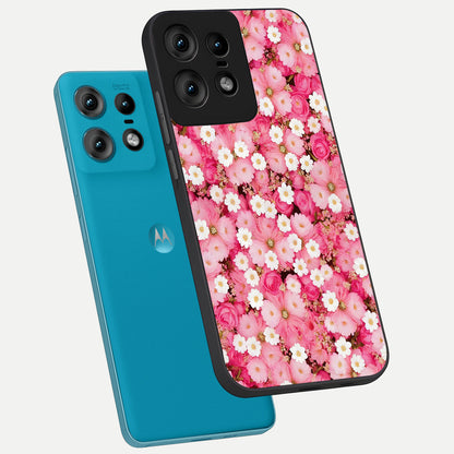  Pink Daisy Bliss phone case For Moto Edge50 Pro showing premium glass back cover with detailed artwork