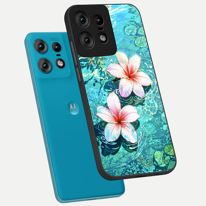  Pink Flowers in Water phone case For Moto Edge50 Pro showing premium glass back cover with detailed artwork