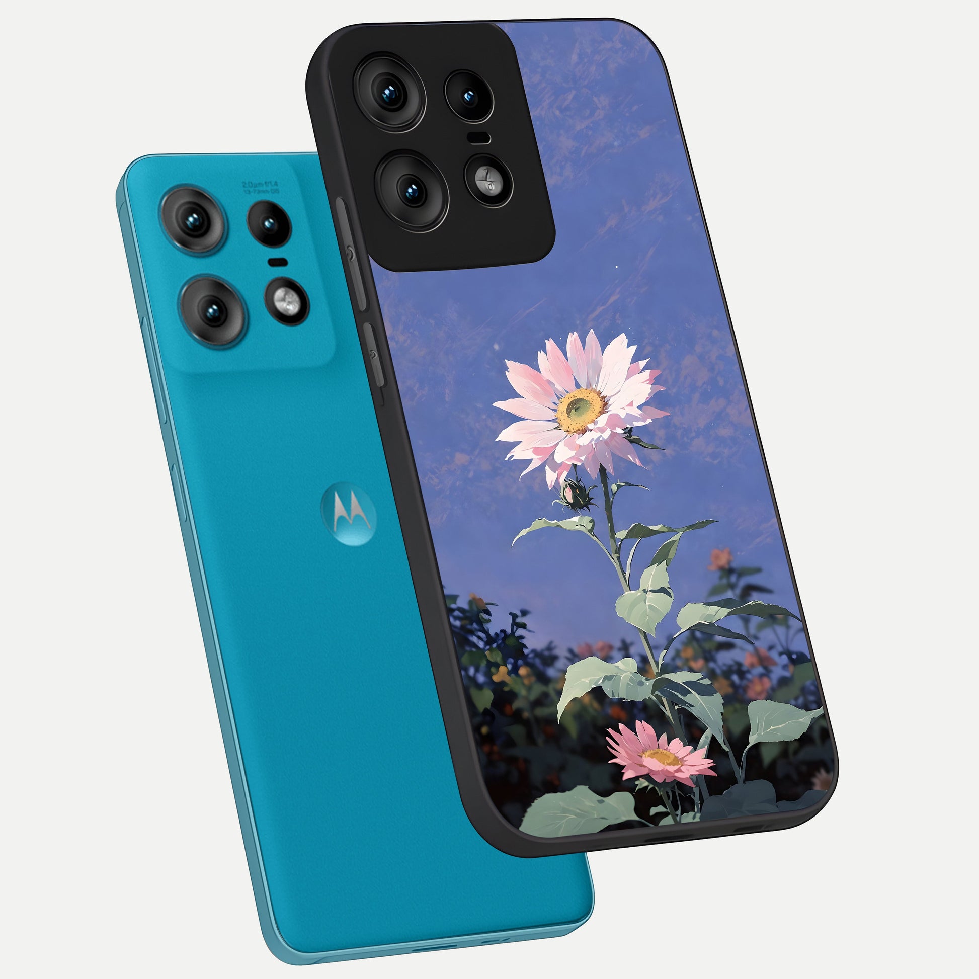  Pink Shells Outline phone case For Moto Edge50 Pro showing premium glass back cover with detailed artwork