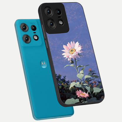  Pink Shells Outline phone case For Moto Edge50 Pro showing premium glass back cover with detailed artwork
