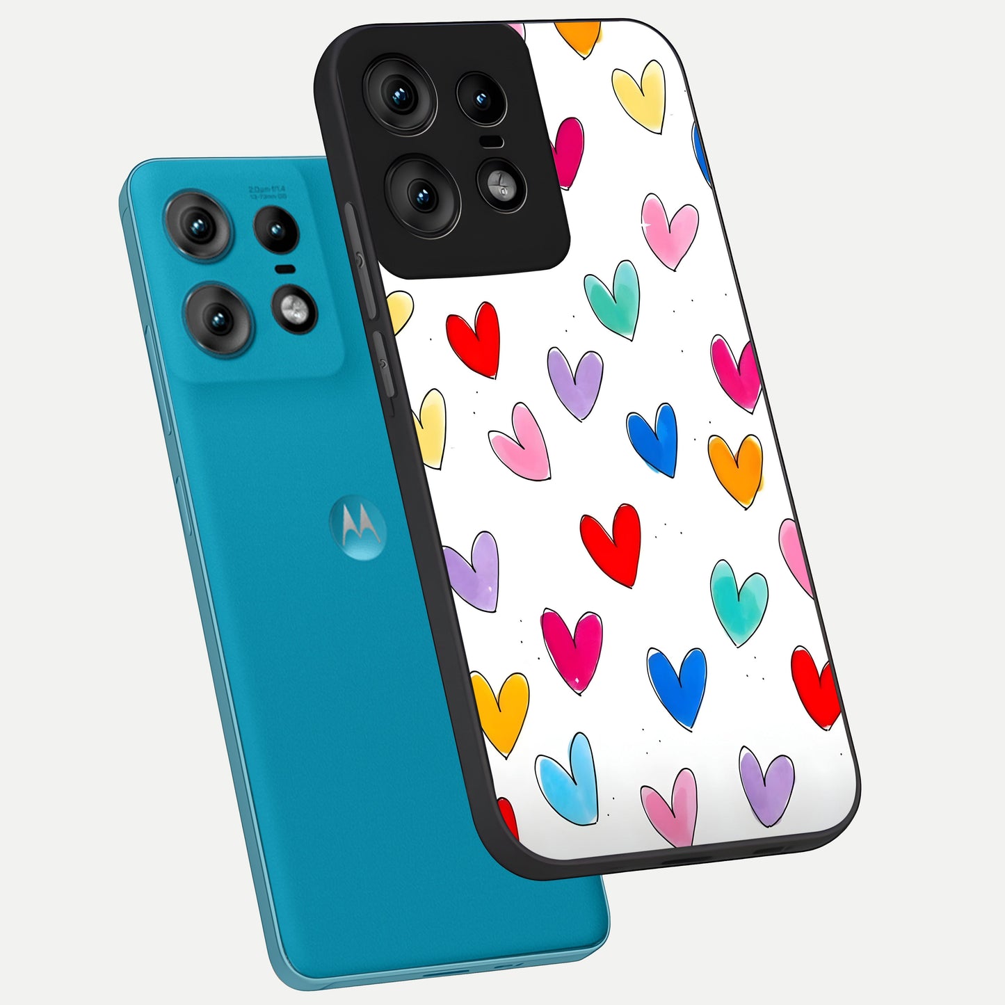  Playful Love Doodles phone case For Moto Edge50 Pro showing premium glass back cover with detailed artwork