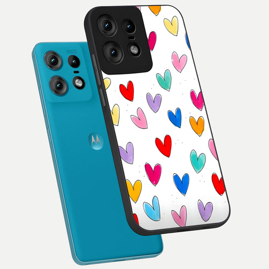  Playful Love Doodles phone case For Moto Edge50 Pro showing premium glass back cover with detailed artwork