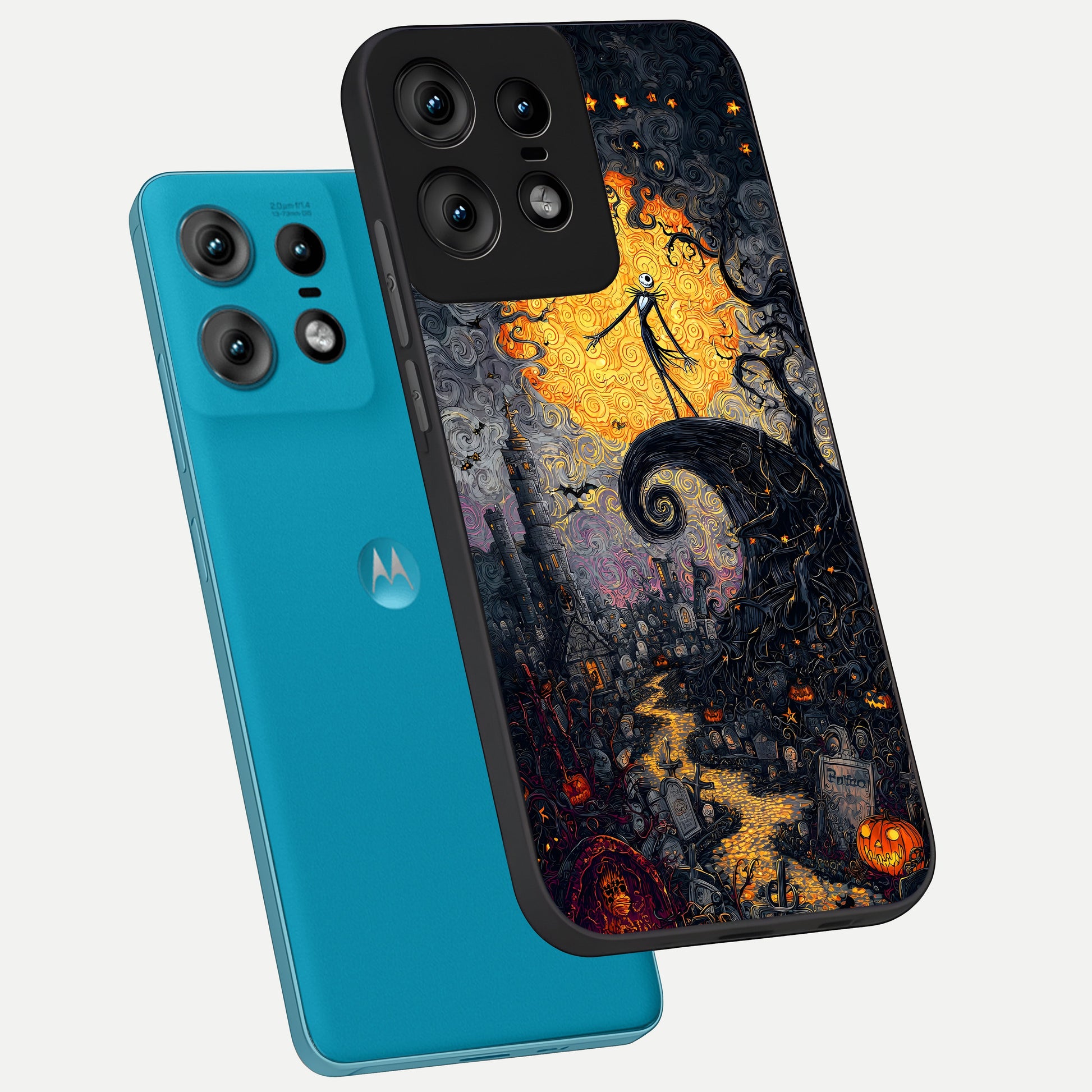  Pumpkin Moon Night phone case For Moto Edge50 Pro showing premium glass back cover with detailed artwork