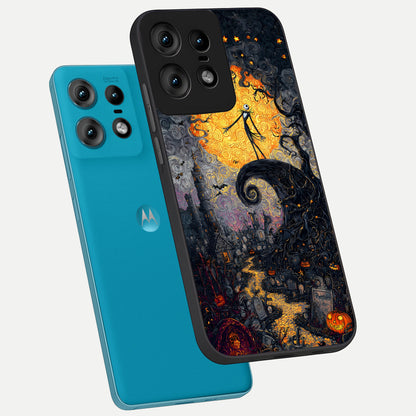  Pumpkin Moon Night phone case For Moto Edge50 Pro showing premium glass back cover with detailed artwork