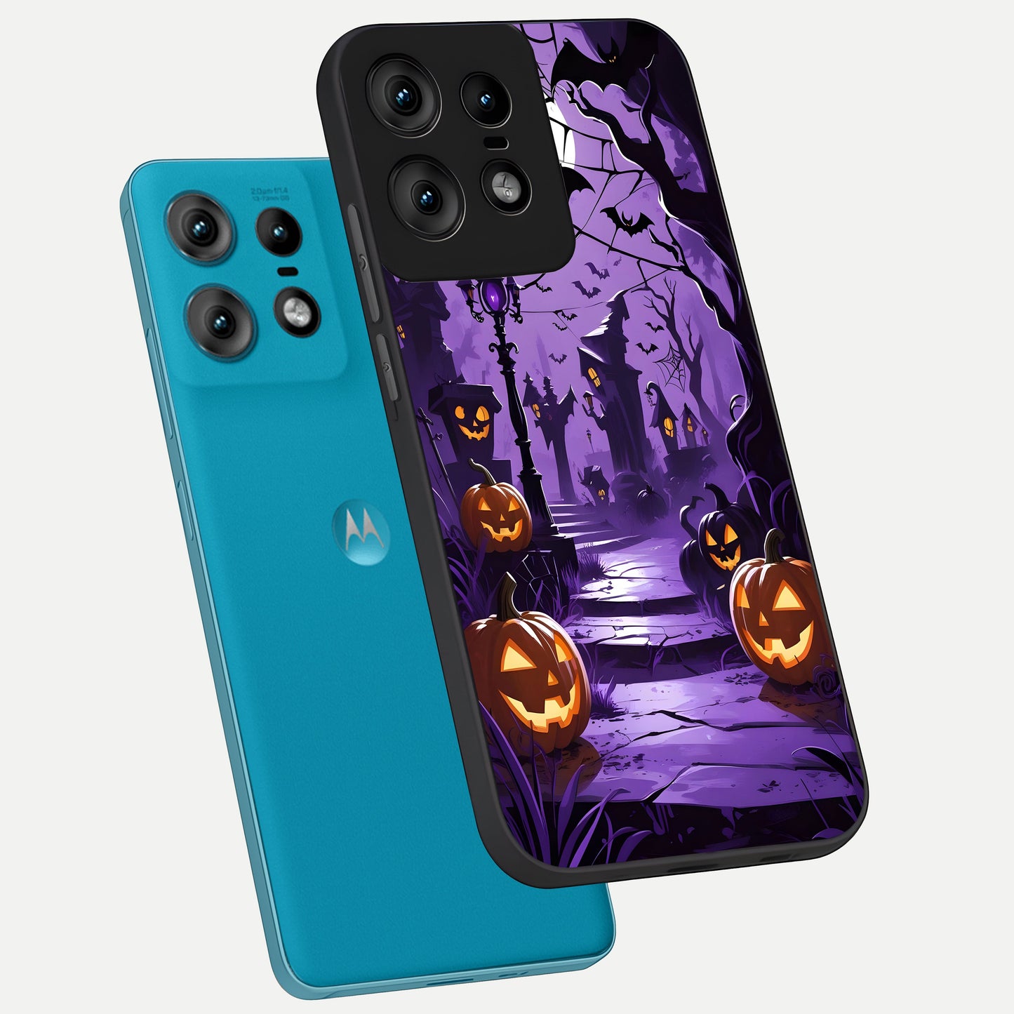  Pumpkin Patch Halloween phone case For Moto Edge50 Pro showing premium glass back cover with detailed artwork