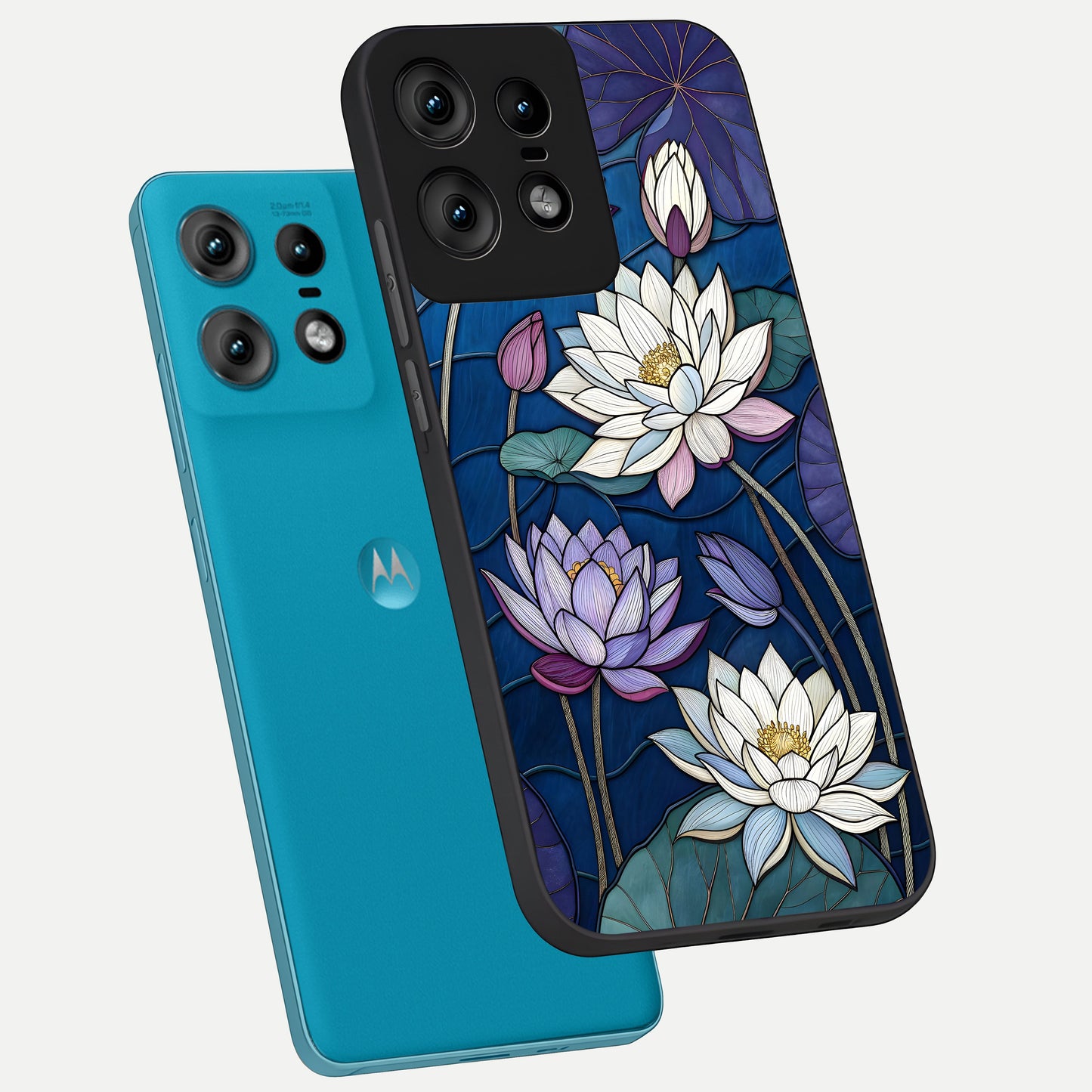  Purple Lotus Stained phone case For Moto Edge50 Pro showing premium glass back cover with detailed artwork