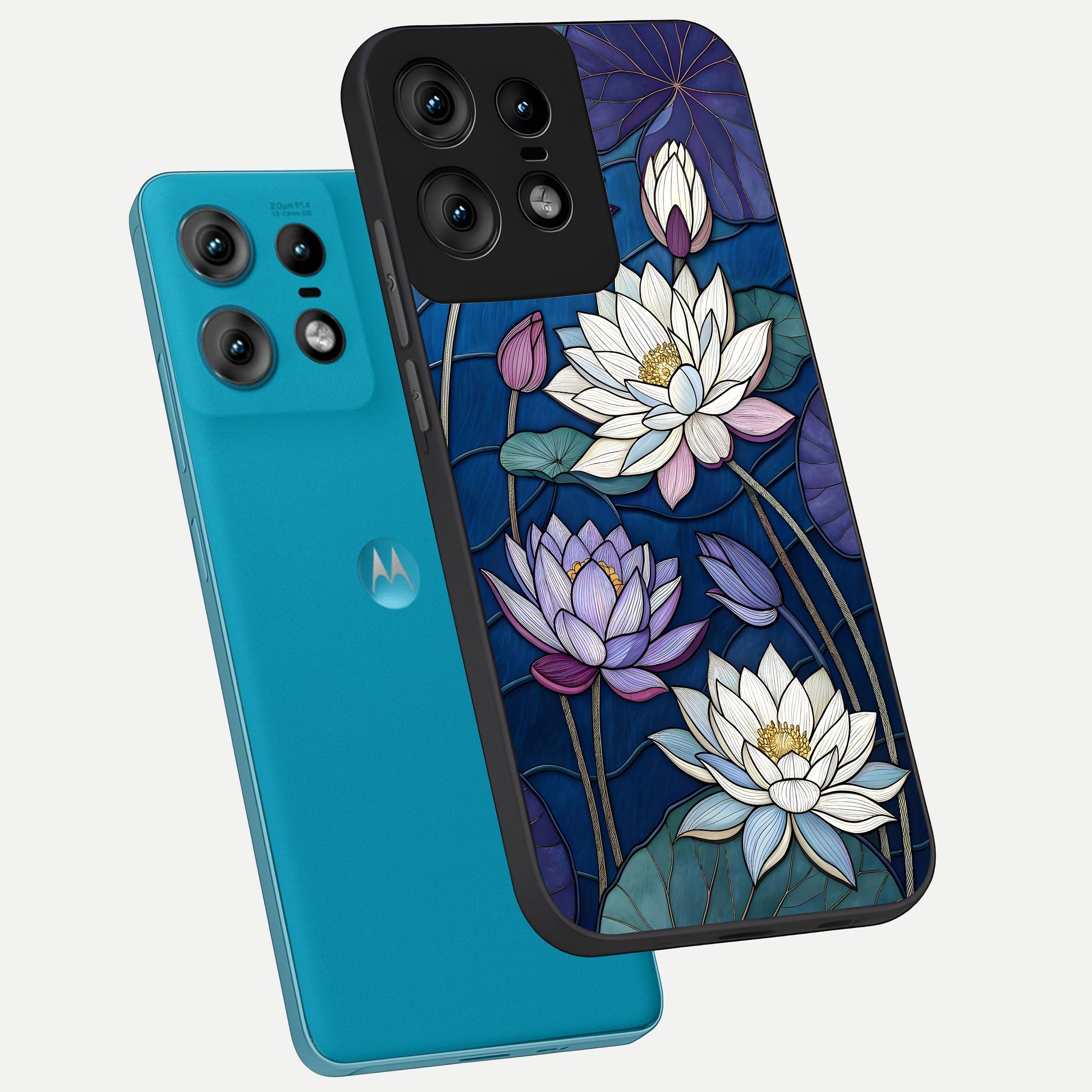  Purple Lotus Stained phone case For Moto Edge50 Pro showing premium glass back cover with detailed artwork