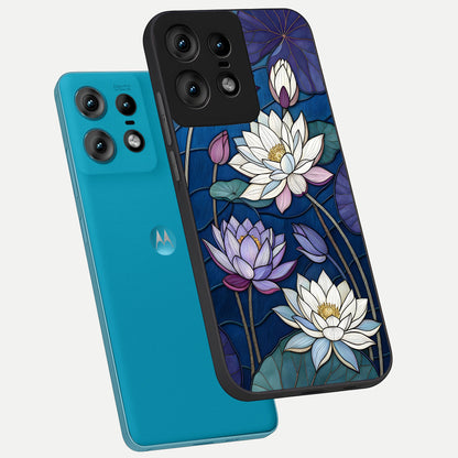  Purple Lotus Stained phone case For Moto Edge50 Pro showing premium glass back cover with detailed artwork