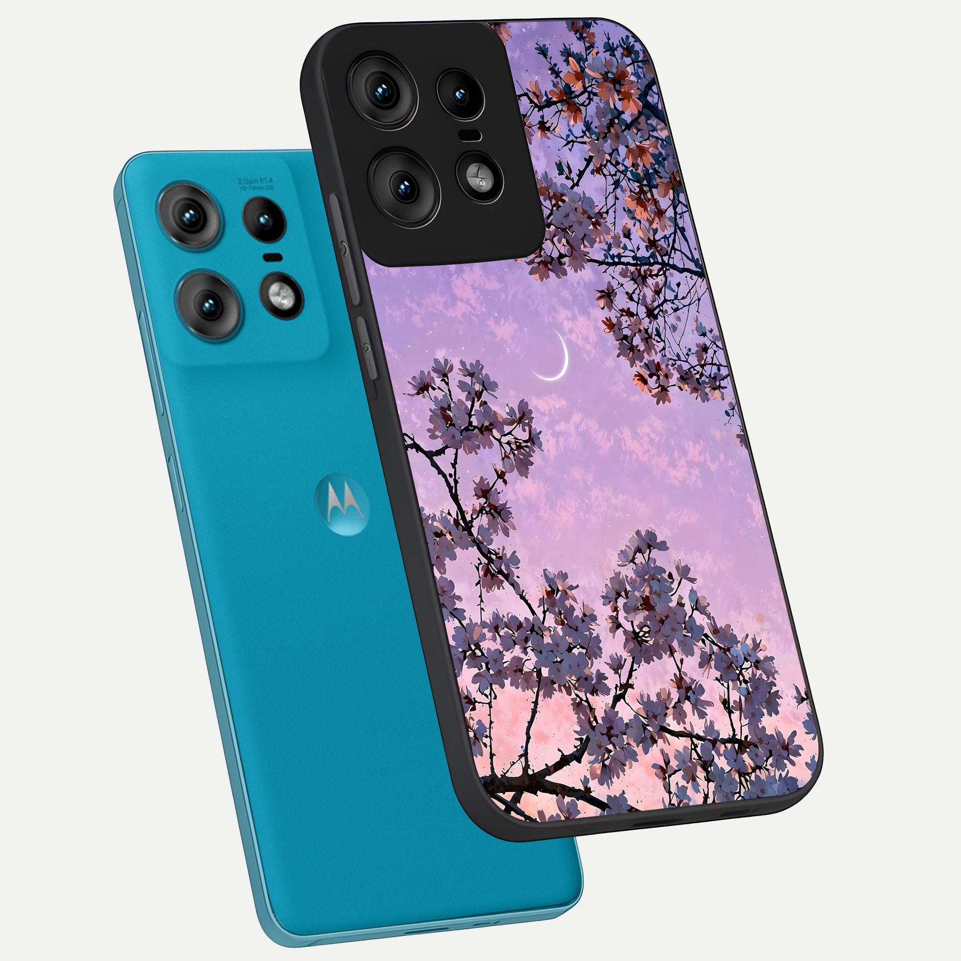  Purple Serenity Moon phone case For Moto Edge50 Pro showing premium glass back cover with detailed artwork