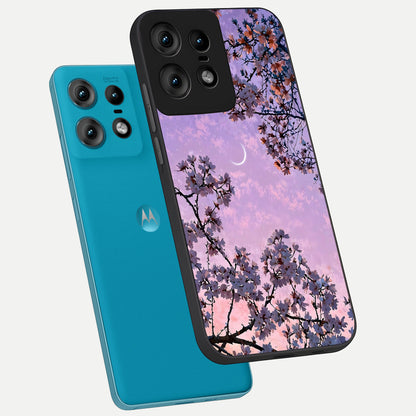  Purple Serenity Moon phone case For Moto Edge50 Pro showing premium glass back cover with detailed artwork