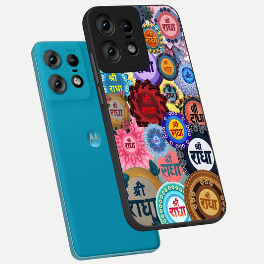  Radha Divine Bloom phone case For Moto Edge50 Pro showing premium glass back cover with detailed artwork