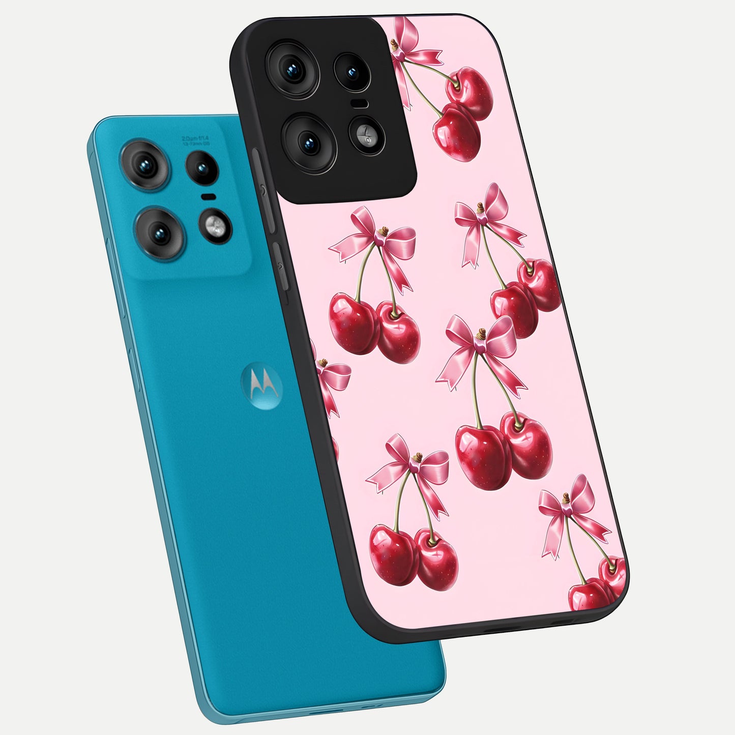  Red Cherries Pattern phone case For Moto Edge50 Pro showing premium glass back cover with detailed artwork