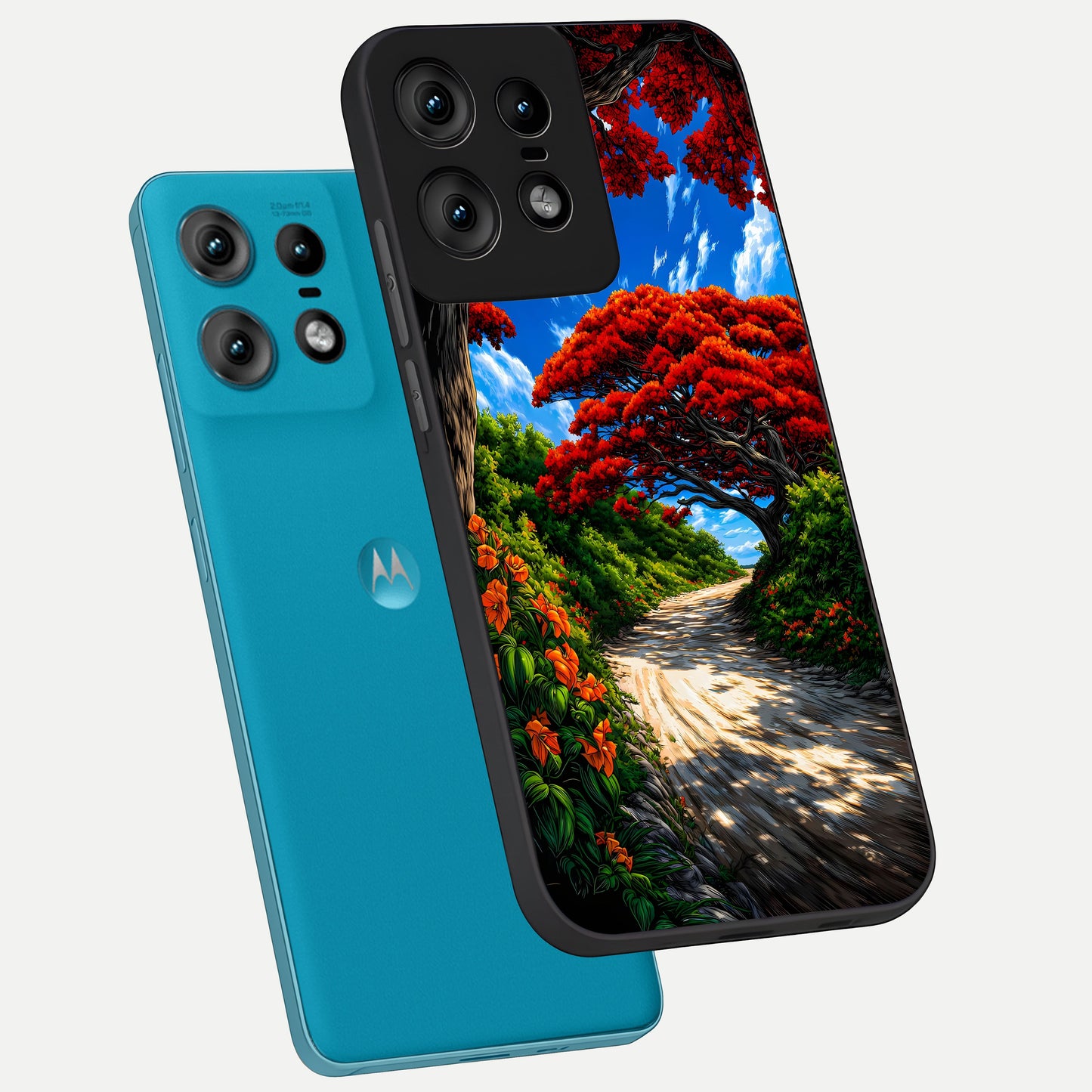  Red Trees Pathway phone case For Moto Edge50 Pro showing premium glass back cover with detailed artwork