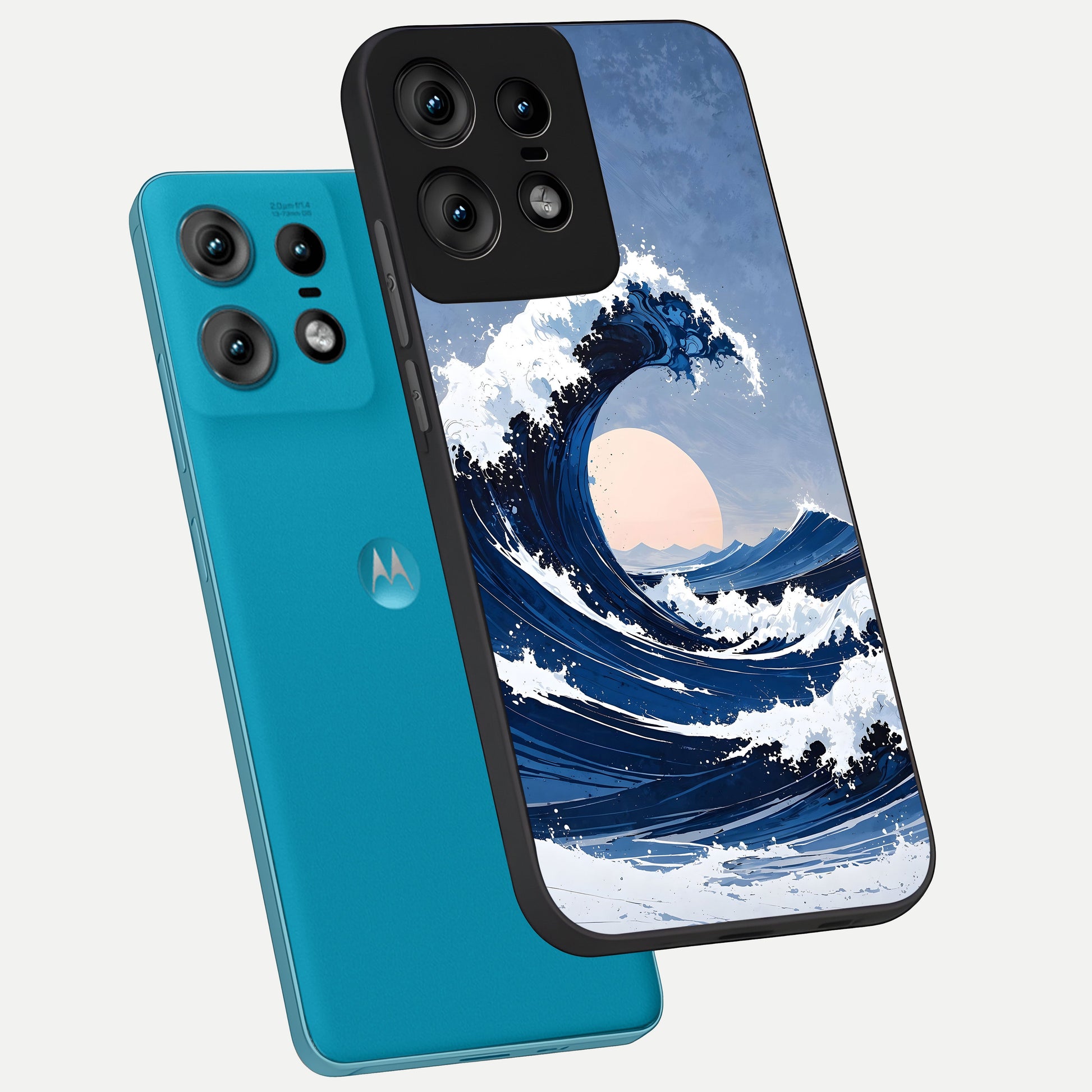  Rising Tide Power phone case For Moto Edge50 Pro showing premium glass back cover with detailed artwork