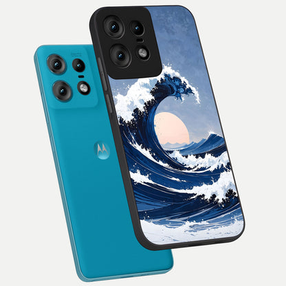  Rising Tide Power phone case For Moto Edge50 Pro showing premium glass back cover with detailed artwork