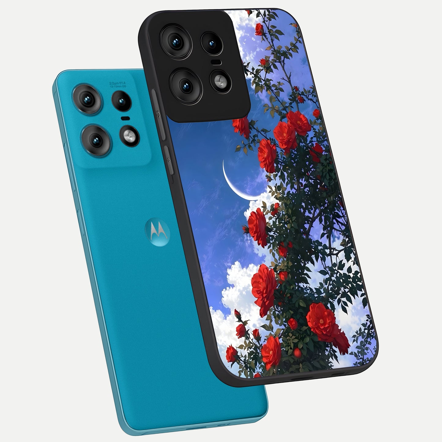  Rose Drift Flowers phone case For Moto Edge50 Pro showing premium glass back cover with detailed artwork