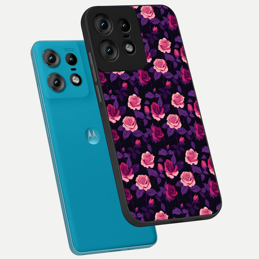  Rose Garden Twilight phone case For Moto Edge50 Pro showing premium glass back cover with detailed artwork