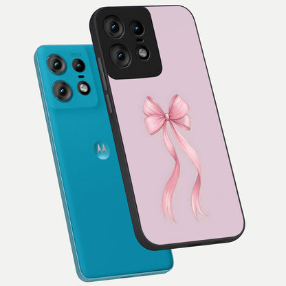  Soft Blush Bow phone case For Moto Edge50 Pro showing premium glass back cover with detailed artwork