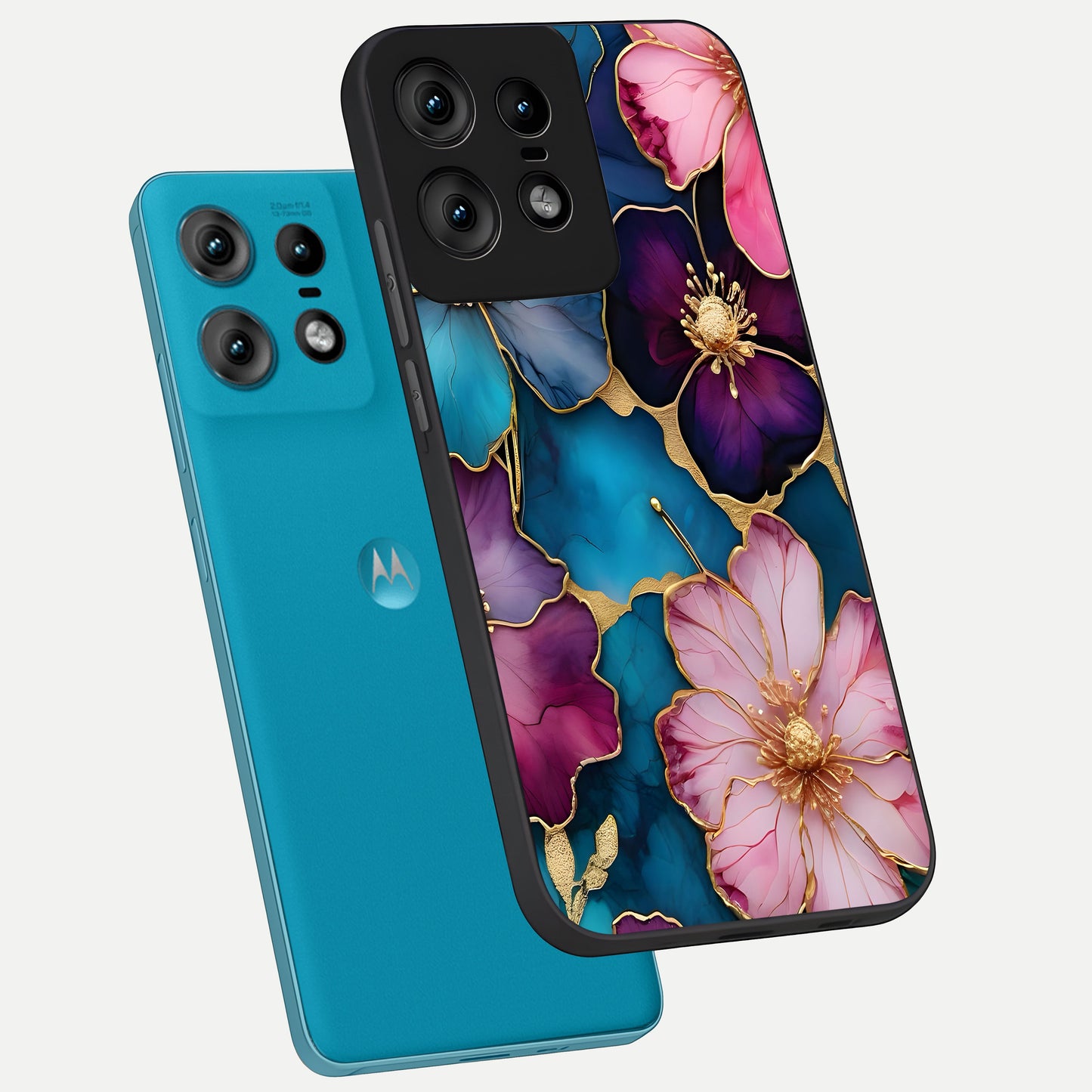  Sparkle Floral phone case For Moto Edge50 Pro showing premium glass back cover with detailed artwork