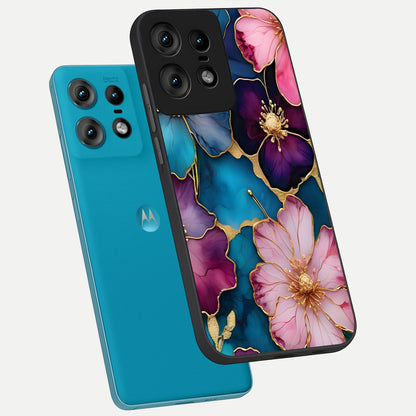  Sparkle Floral phone case For Moto Edge50 Pro showing premium glass back cover with detailed artwork