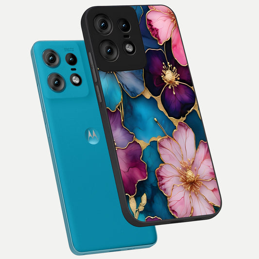  Sparkle Floral phone case For Moto Edge50 Pro showing premium glass back cover with detailed artwork