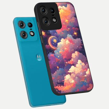  Starlit Dream Clouds phone case For Moto Edge50 Pro showing premium glass back cover with detailed artwork