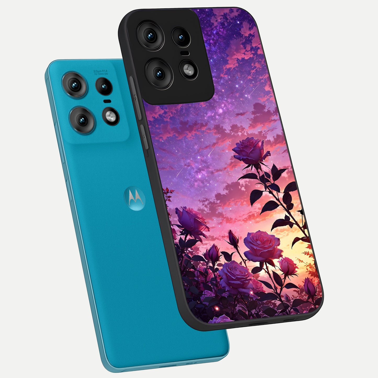  Starlit Rose Twilight phone case For Moto Edge50 Pro showing premium glass back cover with detailed artwork