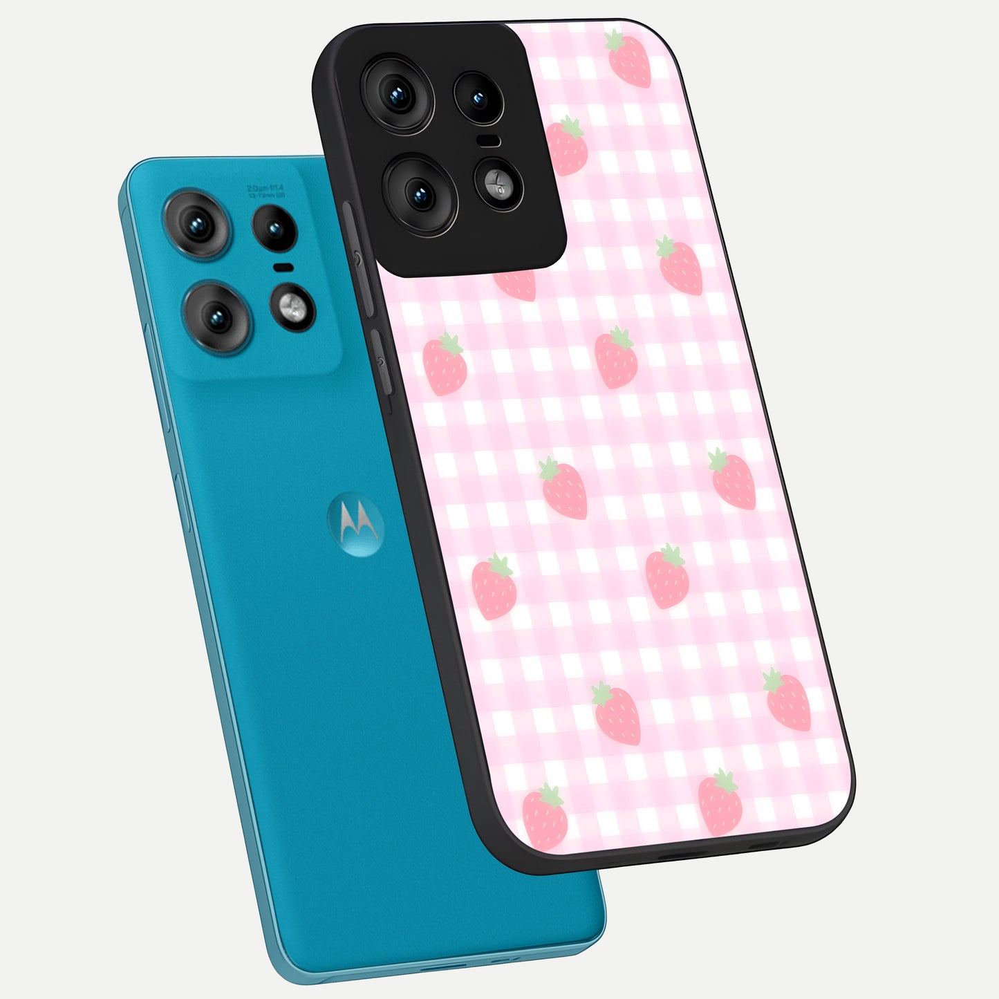  Strawberry Picnic Love phone case For Moto Edge50 Pro showing premium glass back cover with detailed artwork