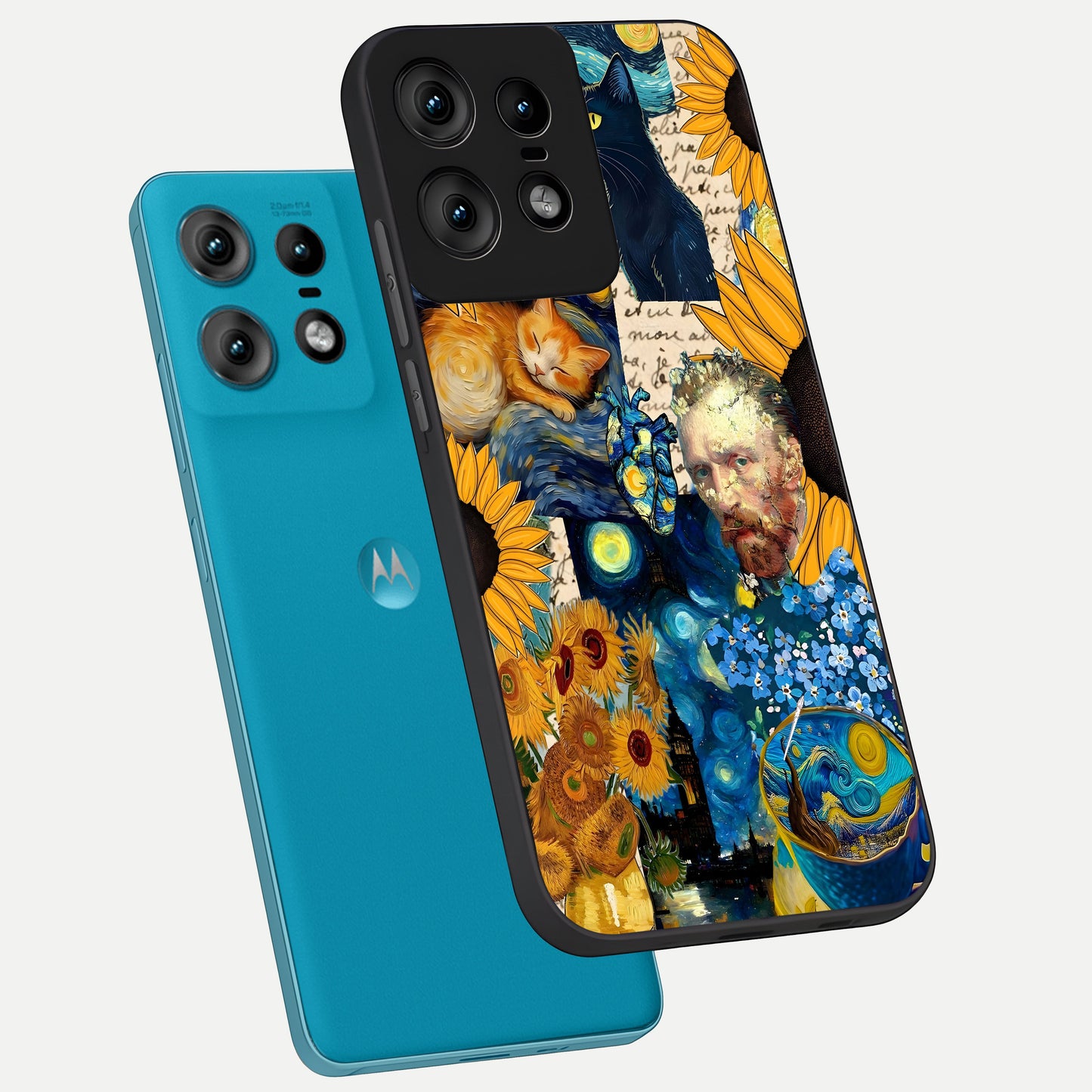  Sunflower Chic Mood Custom Name phone case For Moto Edge50 Pro showing premium glass back cover with detailed artwork
