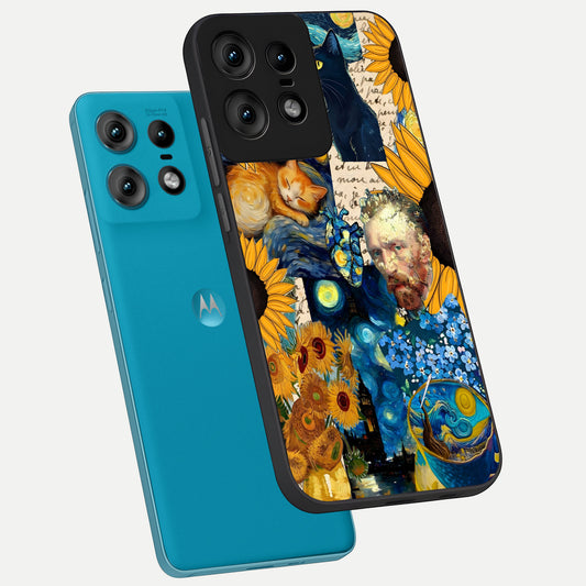  Sunflower Chic Mood Custom Name phone case For Moto Edge50 Pro showing premium glass back cover with detailed artwork