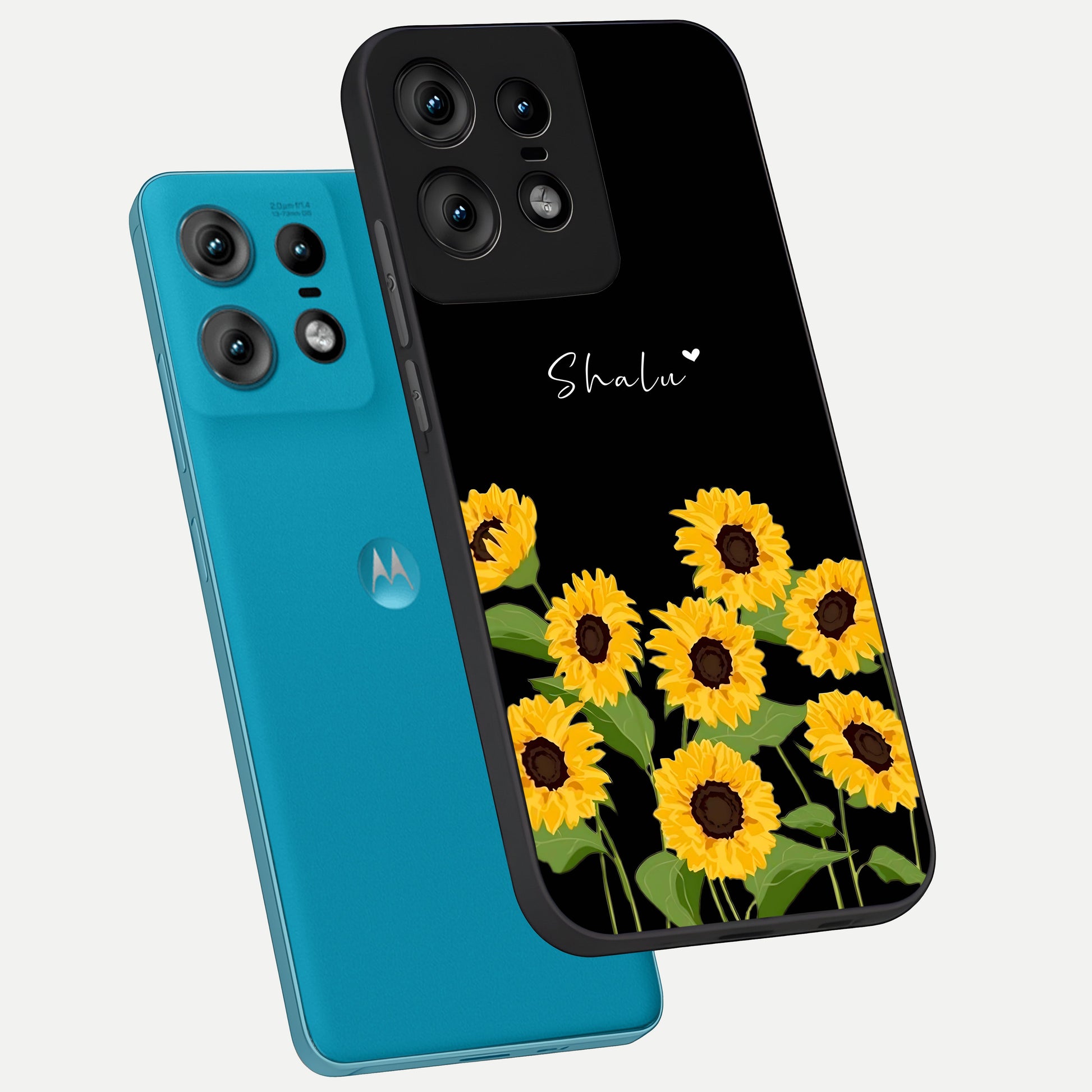  Sunflower Sky Bloom phone case For Moto Edge50 Pro showing premium glass back cover with detailed artwork