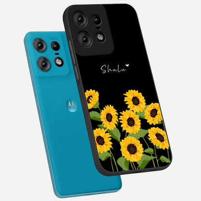  Sunflower Sky Bloom phone case For Moto Edge50 Pro showing premium glass back cover with detailed artwork