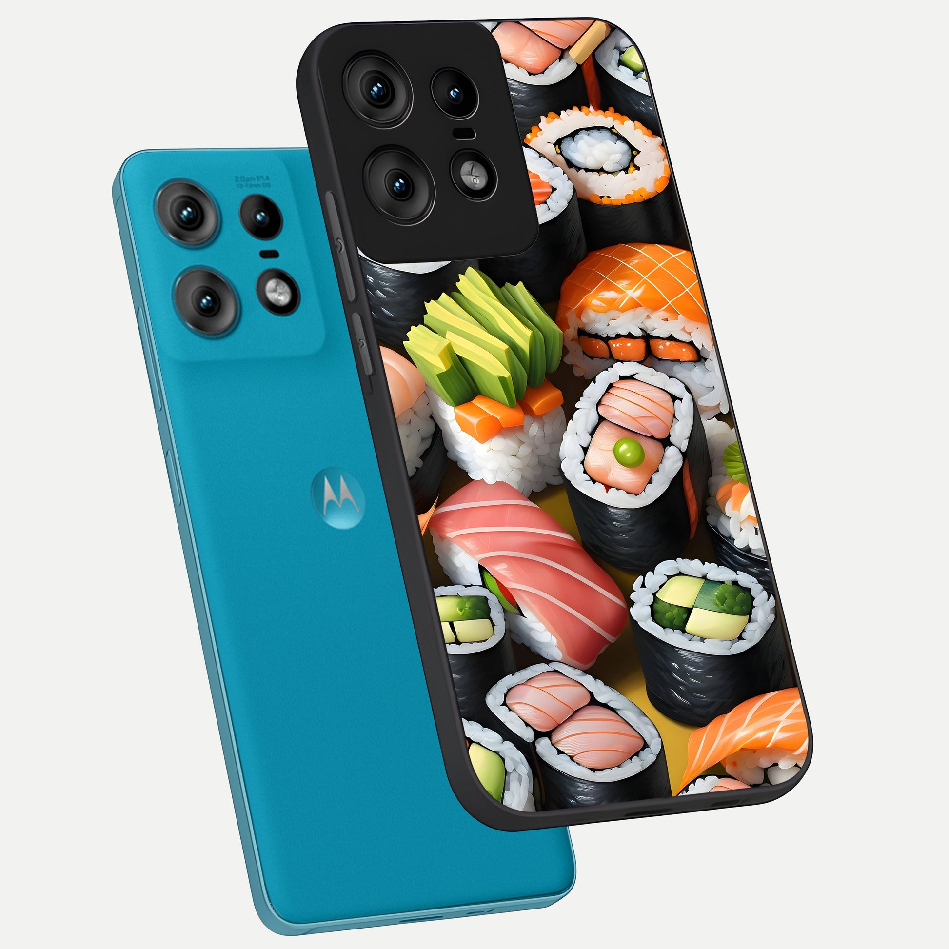  Sushi Food Pattern phone case For Moto Edge50 Pro showing premium glass back cover with detailed artwork