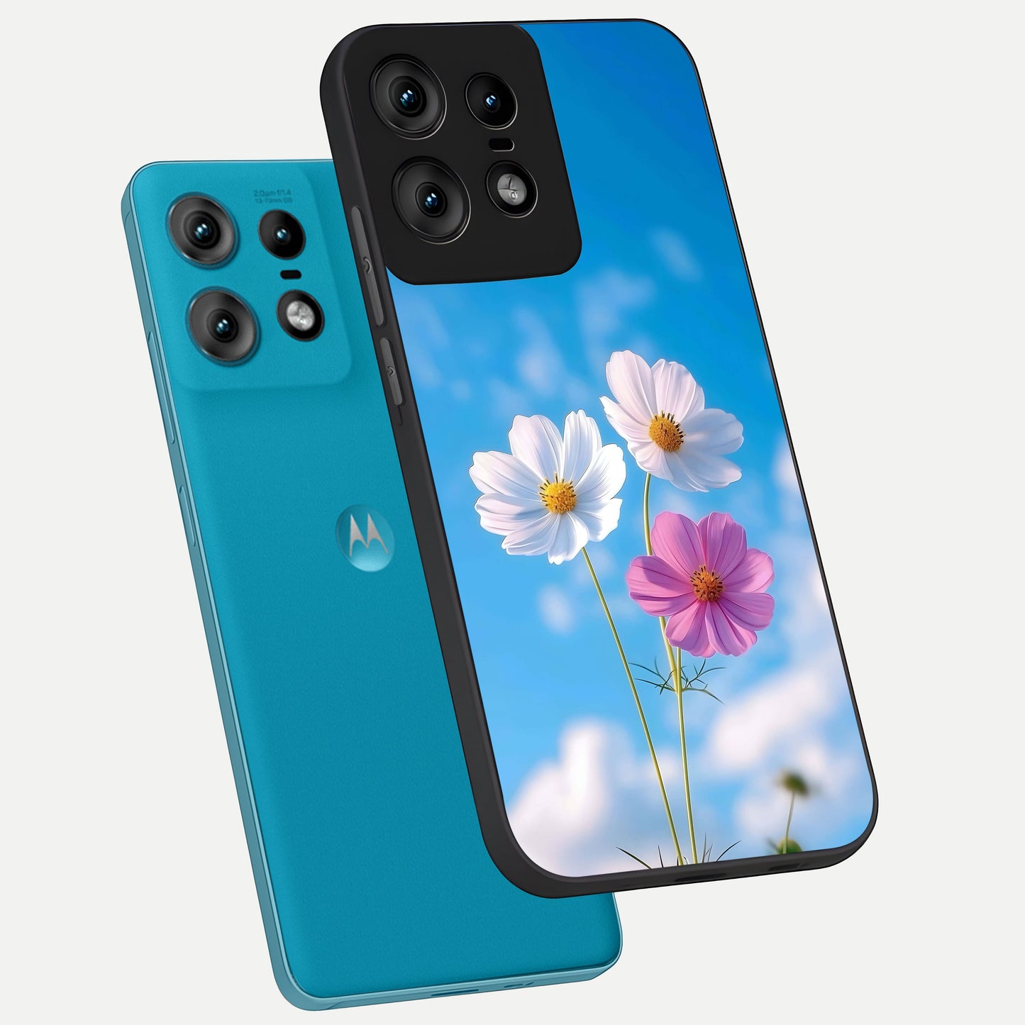  Tripple Flowers With Sky phone case For Moto Edge50 Pro showing premium glass back cover with detailed artwork
