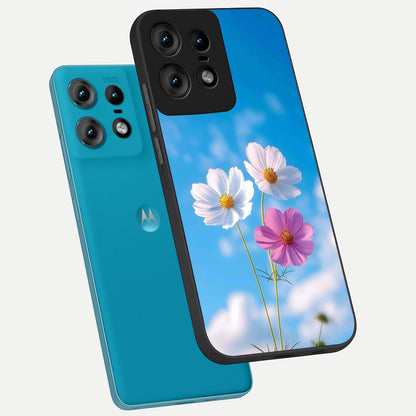  Tripple Flowers With Sky phone case For Moto Edge50 Pro showing premium glass back cover with detailed artwork