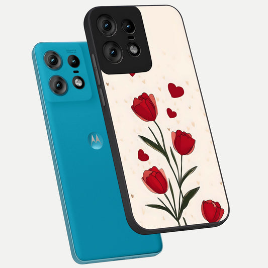  Tulip With Heart phone case For Moto Edge50 Pro showing premium glass back cover with detailed artwork