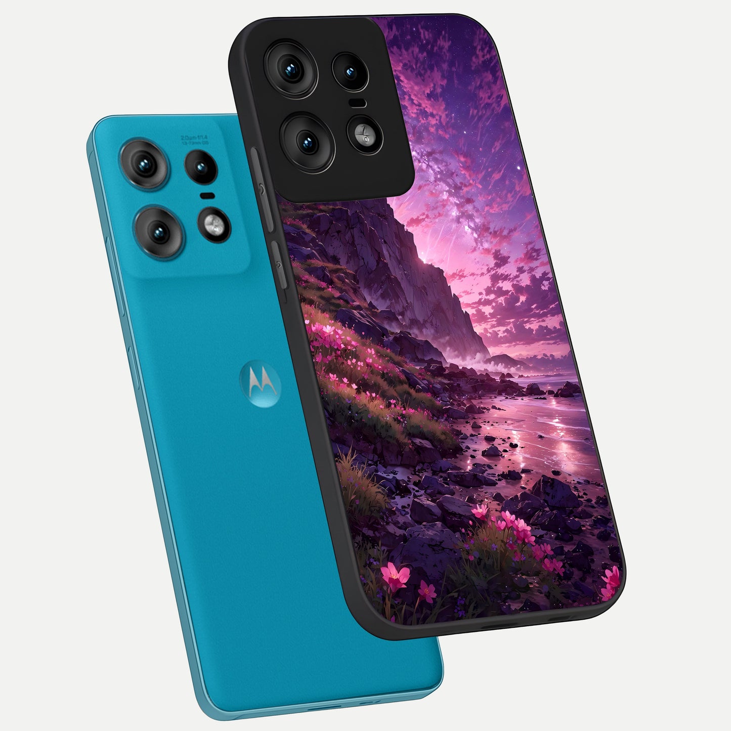  Twilight Blossom Coast phone case For Moto Edge50 Pro showing premium glass back cover with detailed artwork