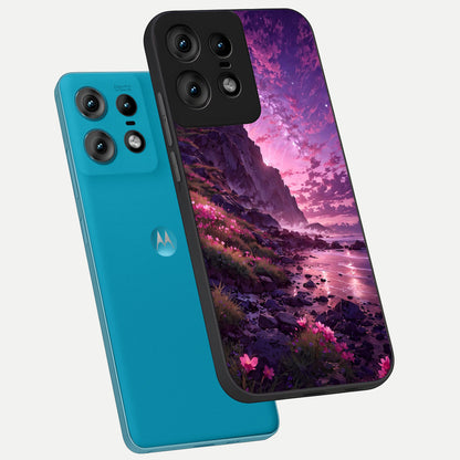  Twilight Blossom Coast phone case For Moto Edge50 Pro showing premium glass back cover with detailed artwork